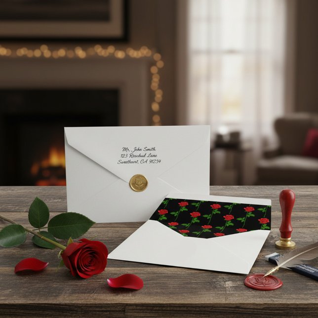 White Envelope with a Red Rose Liner  (Creator Uploaded)
