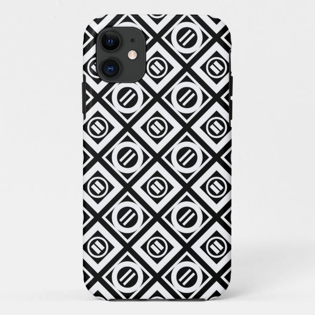 White Equal Sign Geometric Pattern on Black Case-Mate iPhone Case (Back)