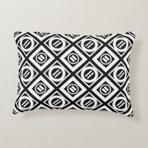White Equal Sign Geometric Pattern on Black Decorative Pillow