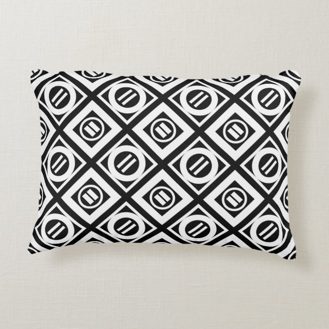 White Equal Sign Geometric Pattern on Black Decorative Pillow (Back)