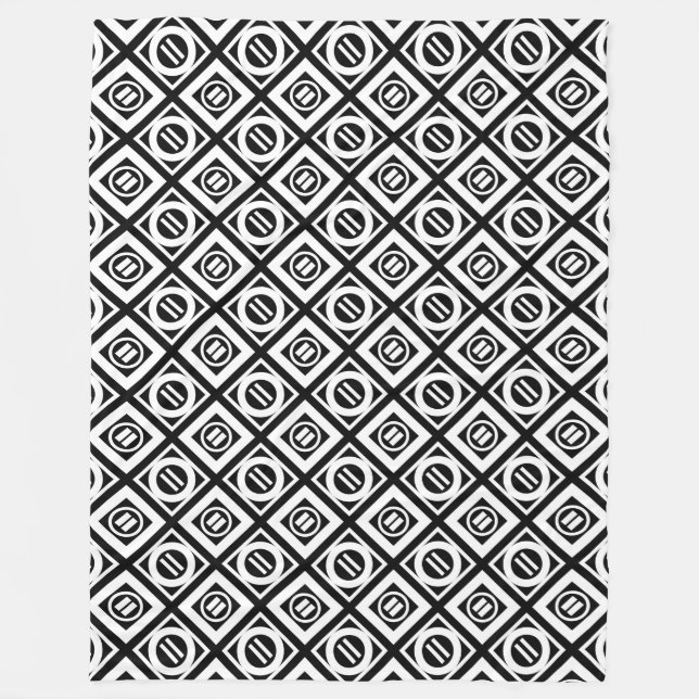 White Equal Sign Geometric Pattern on Black Fleece Blanket (Front)