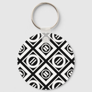White Equal Sign Geometric Pattern on Black Keychain