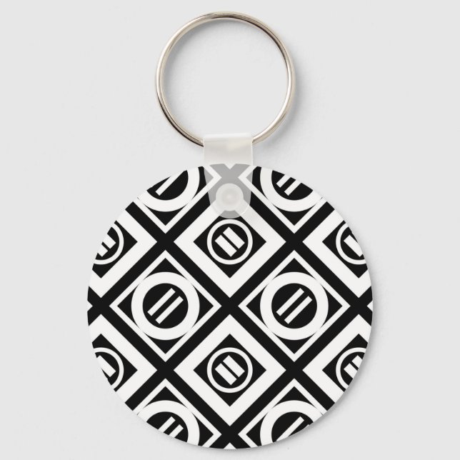 White Equal Sign Geometric Pattern on Black Keychain (Front)