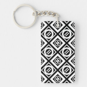 White Equal Sign Geometric Pattern on Black Keychain