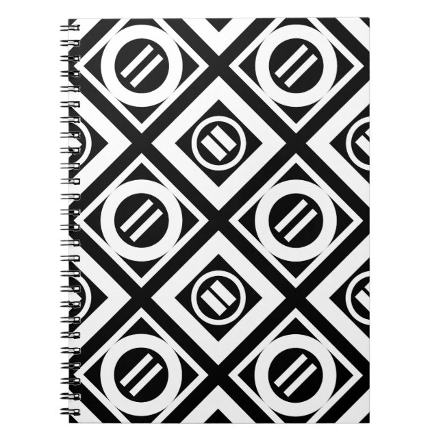 White Equal Sign Geometric Pattern on Black Notebook (Front)