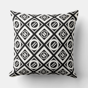 White Equal Sign Geometric Pattern on Black Throw Pillow