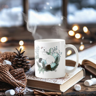 White Ermine Blue Christmas Snowflakes Coffee Mug