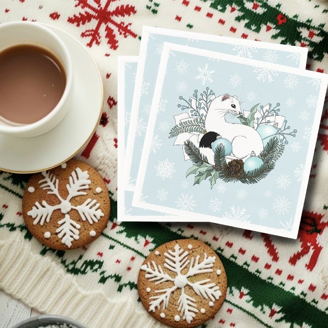 White Ermine Blue Christmas Snowflakes  Napkin (Creator Uploaded)