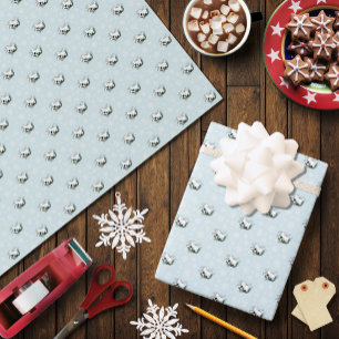 White Ermine Blue Christmas Snowflakes  Wrapping Paper