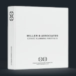 White Estate Planner Binder with Logo<br><div class="desc">Present your estate planning services in style with this sleek and professional three-ring binder designed exclusively for estate planners. The solid white background provides a clean and sophisticated canvas for the bold black classic typography, prominently featuring your company name and "Estate Planning Portfolio." The front and back covers offer ample...</div>