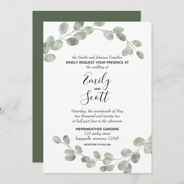 White Eucalyptus Branches Wedding Invitation (Front/Back)