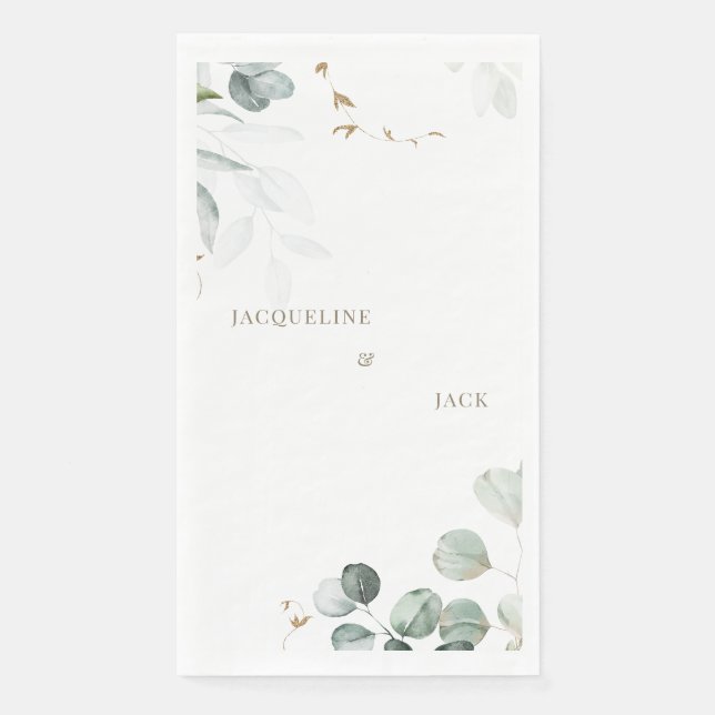 White Eucalyptus Elegance Personalized Wedding Napkin (Front)