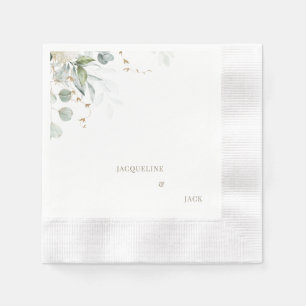 White Eucalyptus Personalized Wedding Cocktail Napkin