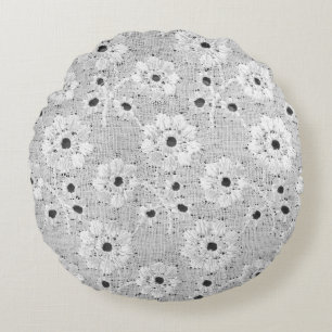 White fabric fine lace texture with elegance seaml round pillow