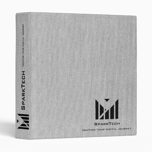 White Fabric Texture Elegant Monogram Logo Custom Binder (Front/Spine)