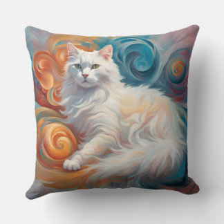 White Fabulous Kitty Throw Pillow