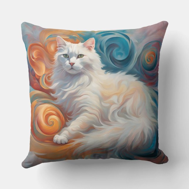 White Fabulous Kitty Throw Pillow (Back)