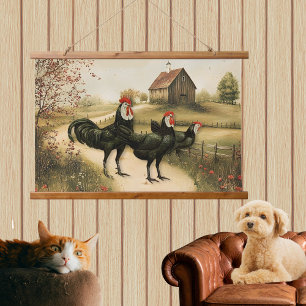 White Faced Black Spanish Bantam Roosters Chickens Hanging Tapestry