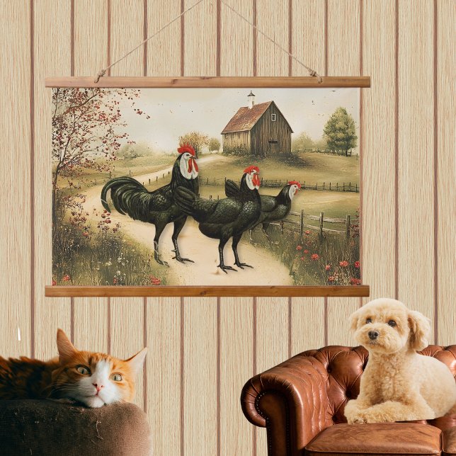 White Faced Black Spanish Bantam Roosters Chickens Hanging Tapestry (Creator Uploaded)