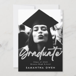 White Fade Brush Graduate Modern Script Photo Announcement