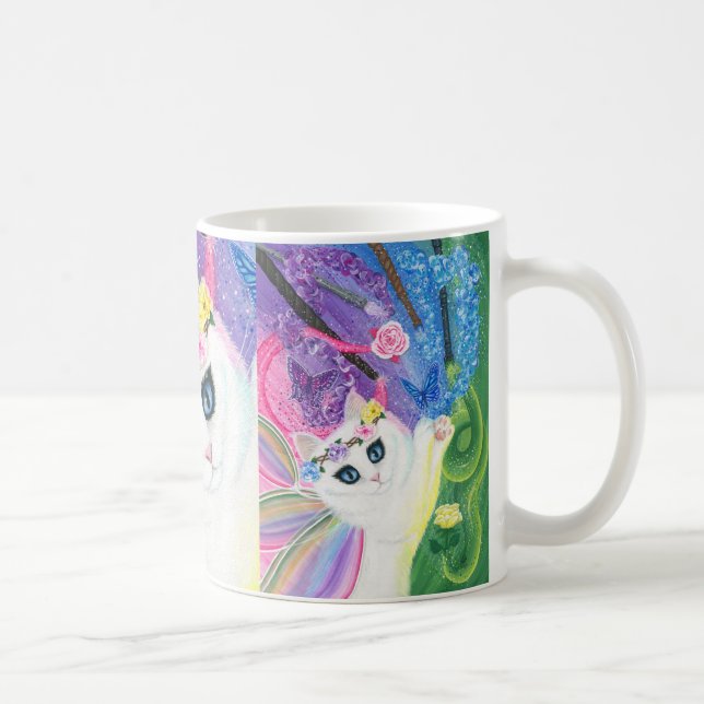 White Fairy Cat Butterflies Roses Art Mug (Right)