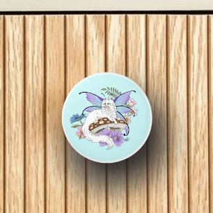 White Fairy Cat Mushroom Ceramic Knob