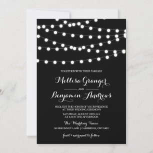 White Fairy Lights   Black Wedding Invitation