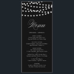 White Fairy Lights | Black Wedding Menu Card<br><div class="desc">Customizable menu card featuring white whimsical fairy lights. Other colours are available. This is a part of a wedding suite "FAIRY LIGHTS" - matching items are available.</div>