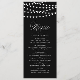 White Fairy Lights   Black Wedding Menu Card
