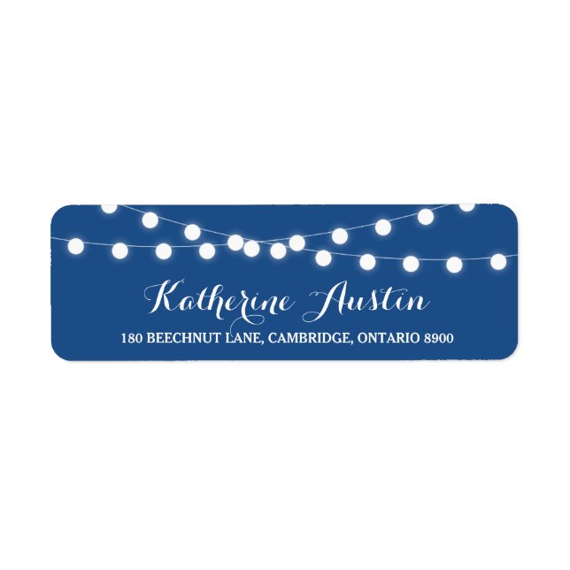 White Fairy Lights | Blue Return Address Label (Front)