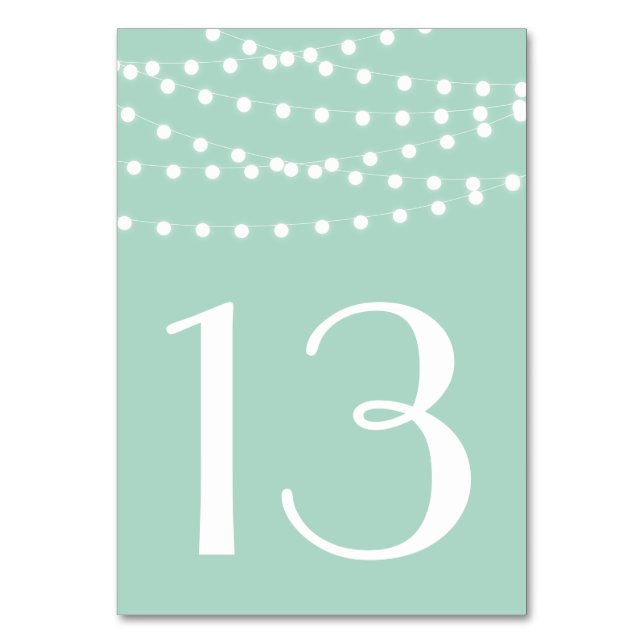 White Fairy Lights | Mint Table Numbers Card (Back)
