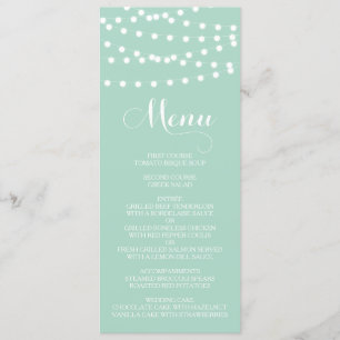 White Fairy Lights   Mint Wedding Menu Card