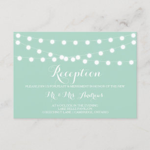 White Fairy Lights   Mint Wedding Reception Card
