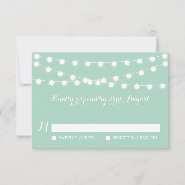 White Fairy Lights | Mint Wedding RSVP Card (Front)