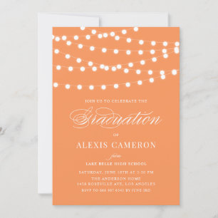 White Fairy Lights Orange Graduation Party Invitation