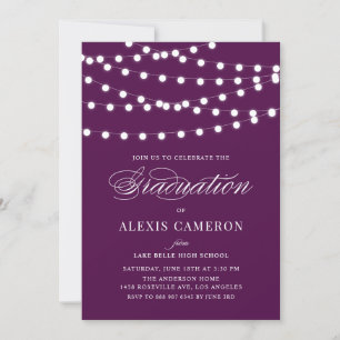White Fairy Lights Purple Graduation Party Invitation