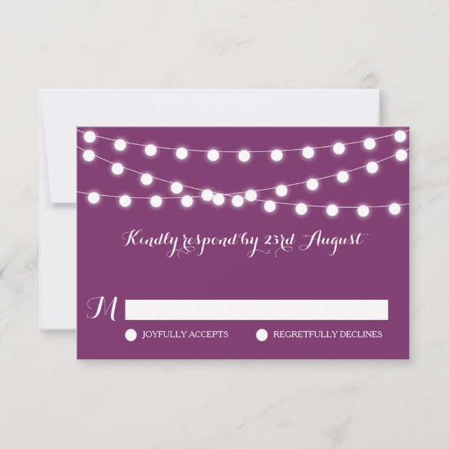White Fairy Lights | Purple Wedding RSVP Card (Front)