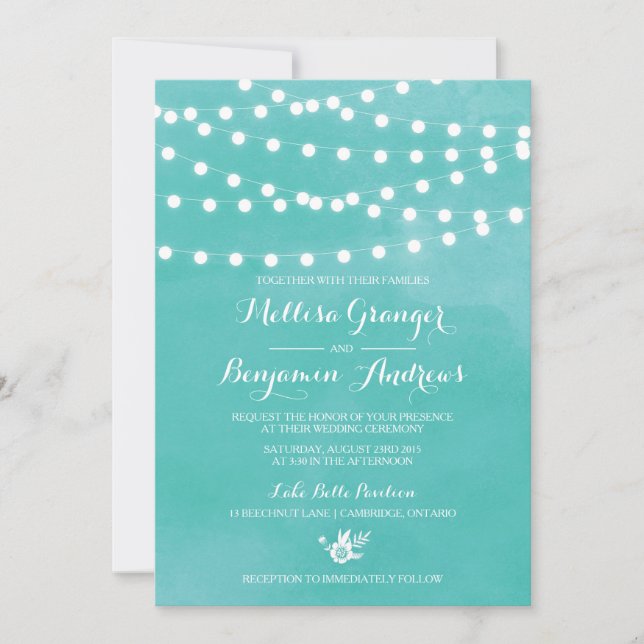 White Fairy Lights Rustic Wedding Invitation (Front)