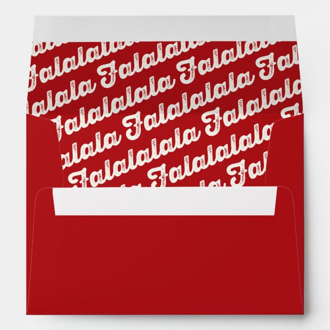 White Falalalala Bold Script On Red Modern Holiday Envelopes (Back (Bottom))
