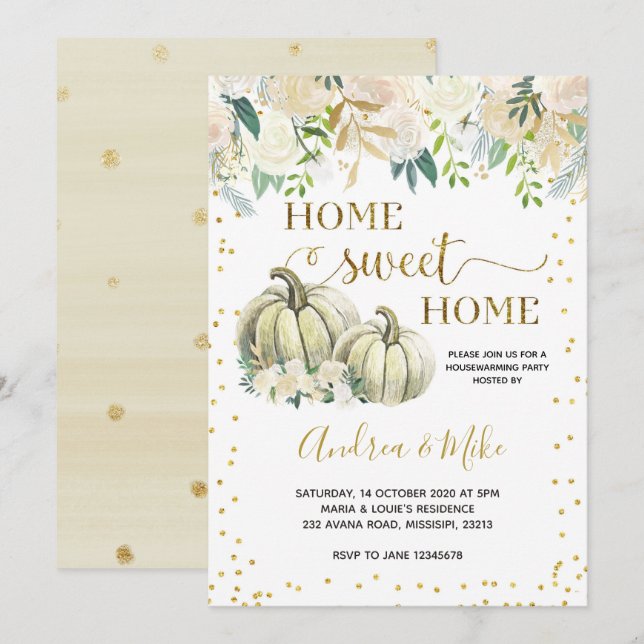 White Fall Pumpkin Home Sweet Home Invitation (Front/Back)