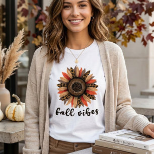 White Fall Vibes Leopard Sunflower Aesthetic T-Shirt
