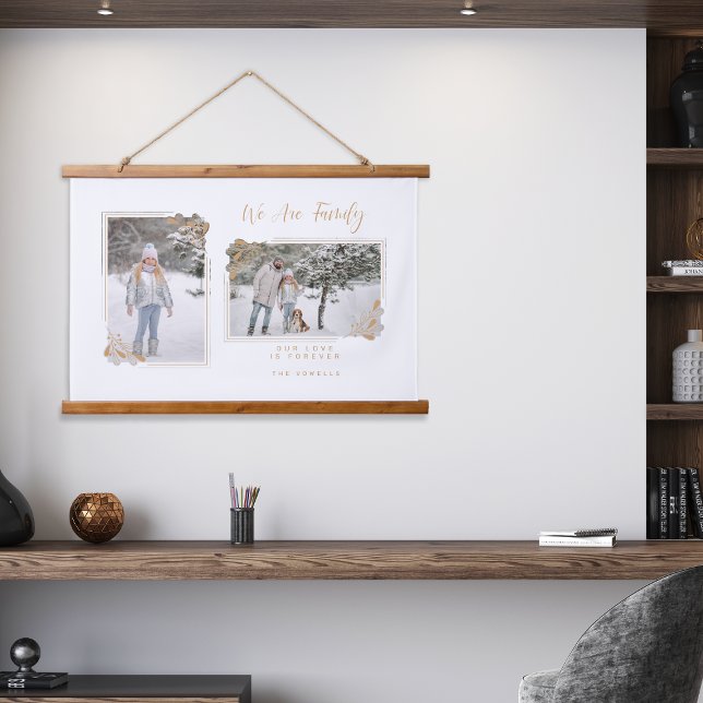 White Fancy Golden Minimalist Branches 2 Photos Hanging Tapestry (Creator Uploaded)