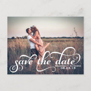 White Fancy Script Photo Save the Date Postcard