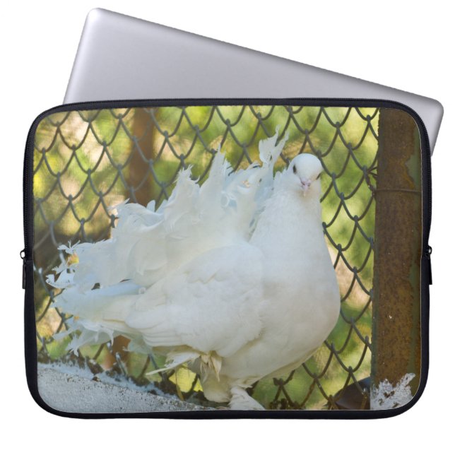 White fantail pigeon laptop sleeve (Front)