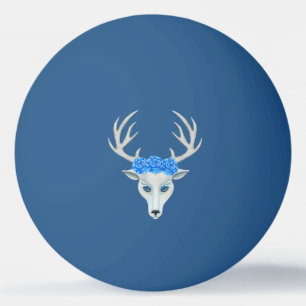 White Fantasy Deer Head Antlers Roses Blue Eyes Ping Pong Ball