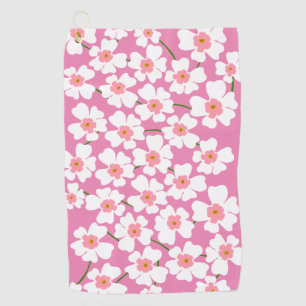 White Fantasy Flower Lover Pattern Pink   Golf Towel