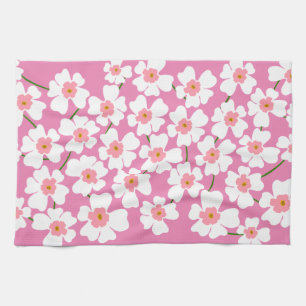 White Fantasy Flower Lover Pattern Pink   Kitchen Towel