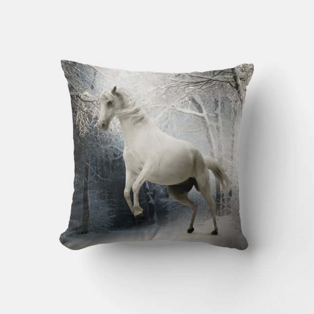 White Fantasy Horse Throw Pillow (Front)