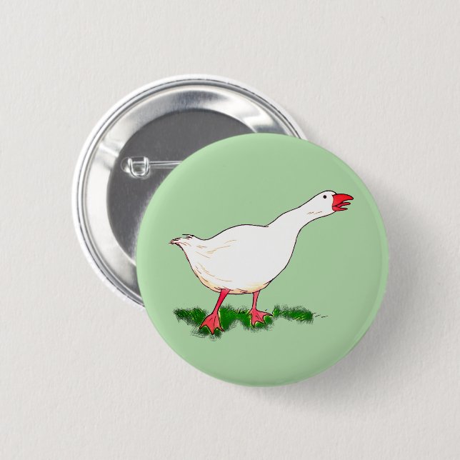 white farm goose 2 inch round button (Front & Back)