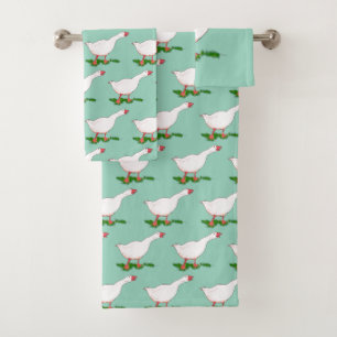 white farm goose bath towel set
